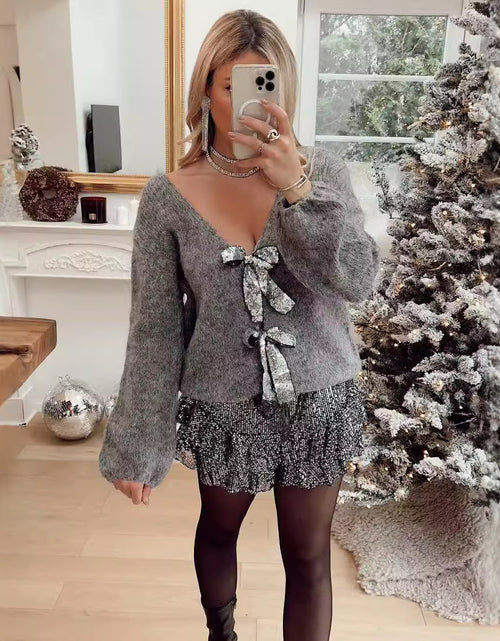 Load image into Gallery viewer, Women&#39;s Sequined Bowknot Decoration Loose Knitted Sweater 2668south
