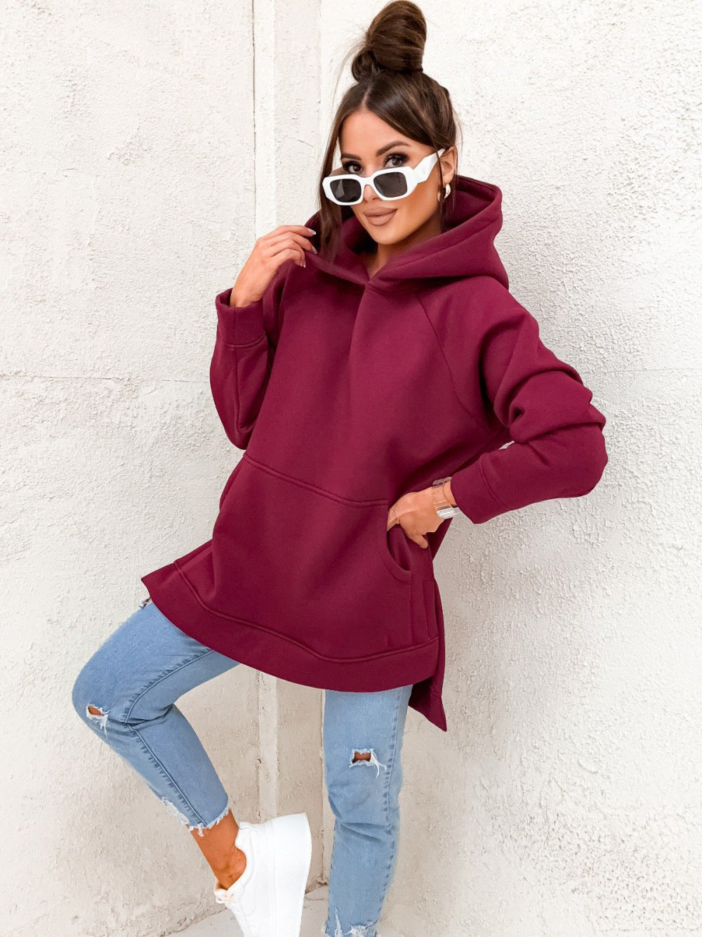 Women's Solid Color Hooded Casual Loose Sweater 2668south