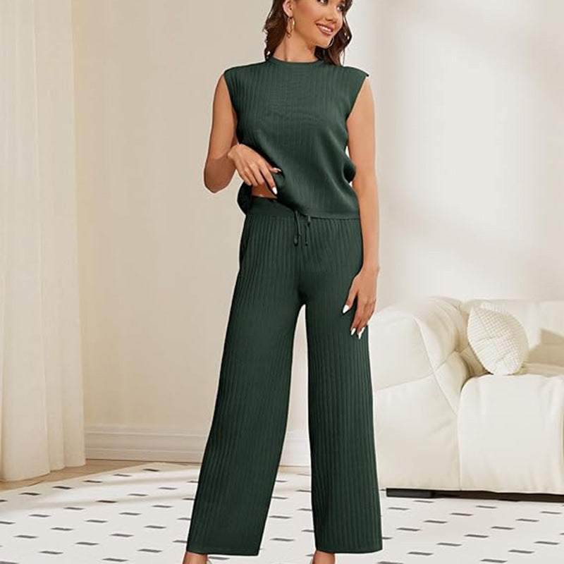 Women's Sweater Suit Sleeveless Top High-waisted Trousers 2668south