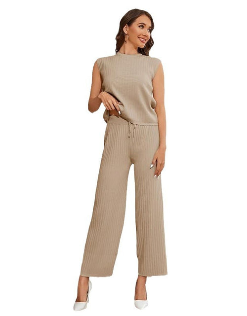 Load image into Gallery viewer, Women&#39;s Sweater Suit Sleeveless Top High-waisted Trousers 2668south
