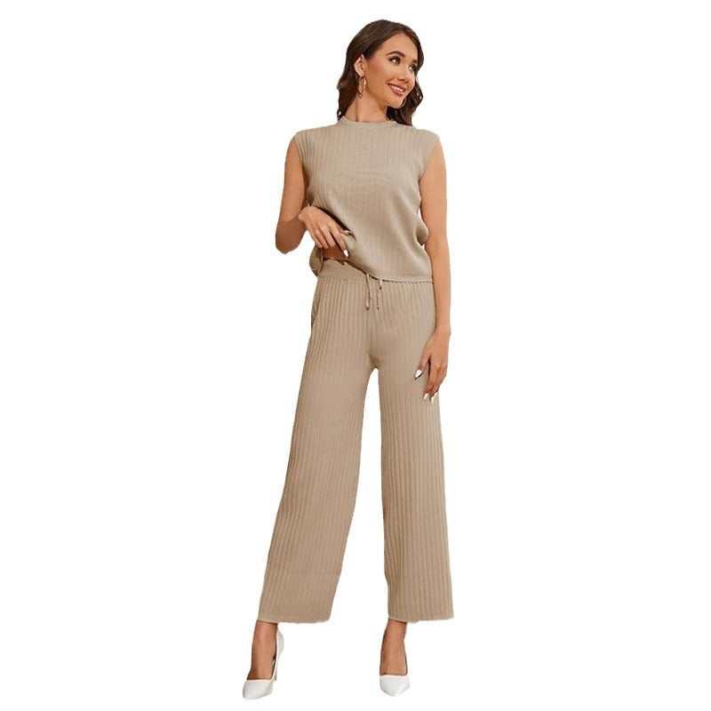 Women's Sweater Suit Sleeveless Top High-waisted Trousers 2668south