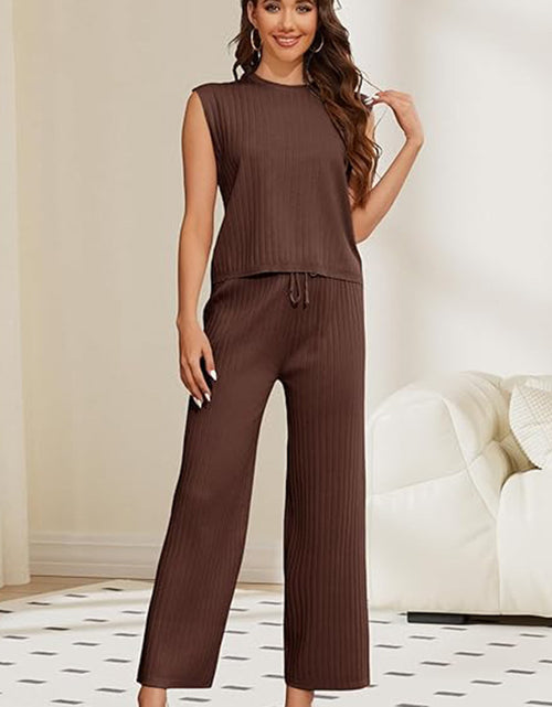 Load image into Gallery viewer, Women&#39;s Sweater Suit Sleeveless Top High-waisted Trousers 2668south
