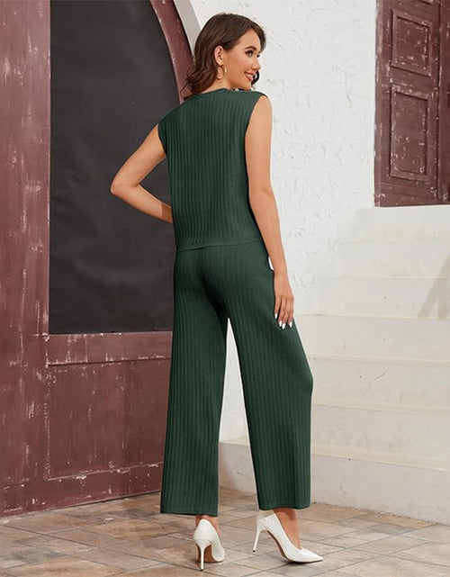 Load image into Gallery viewer, Women&#39;s Sweater Suit Sleeveless Top High-waisted Trousers 2668south
