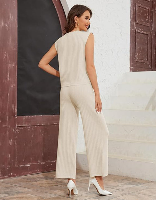 Load image into Gallery viewer, Women&#39;s Sweater Suit Sleeveless Top High-waisted Trousers 2668south
