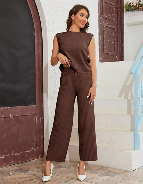 Load image into Gallery viewer, Women&#39;s Sweater Suit Sleeveless Top High-waisted Trousers 2668south
