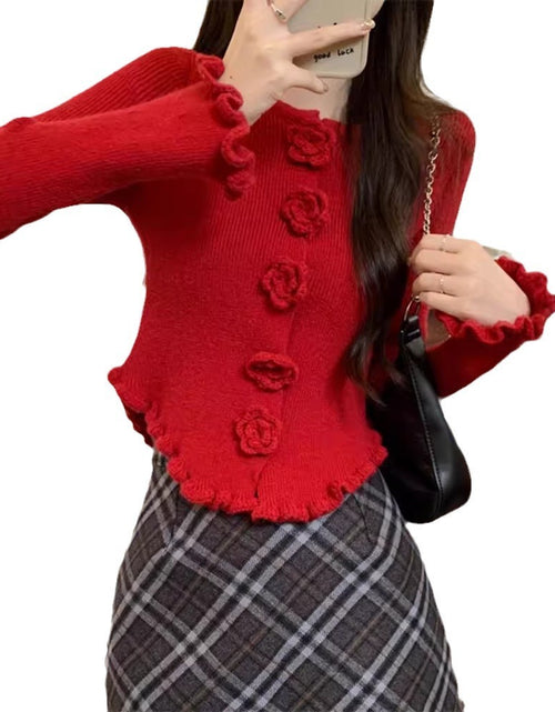 Load image into Gallery viewer, Women&#39;s Three-dimensional Flower Long-sleeved Sweater With Wooden Ear 2668south
