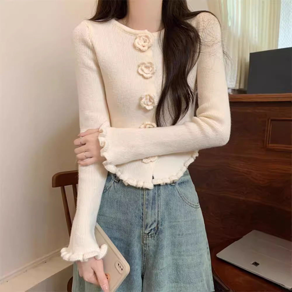 Women's Three-dimensional Flower Long-sleeved Sweater With Wooden Ear 2668south