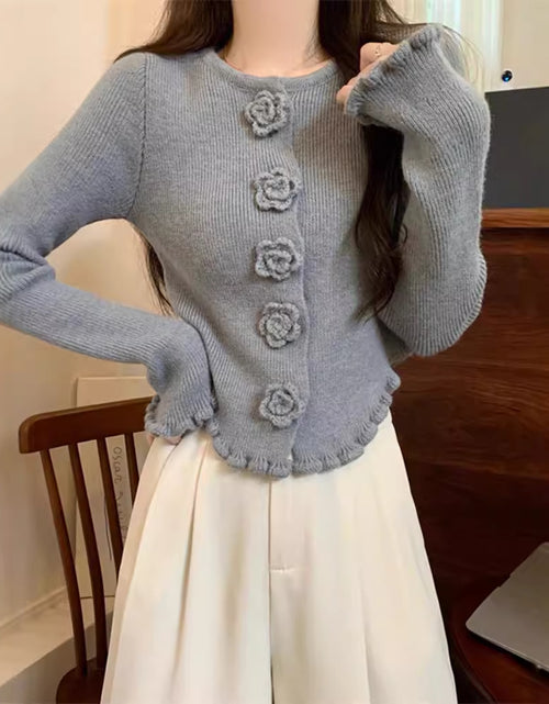 Load image into Gallery viewer, Women&#39;s Three-dimensional Flower Long-sleeved Sweater With Wooden Ear 2668south
