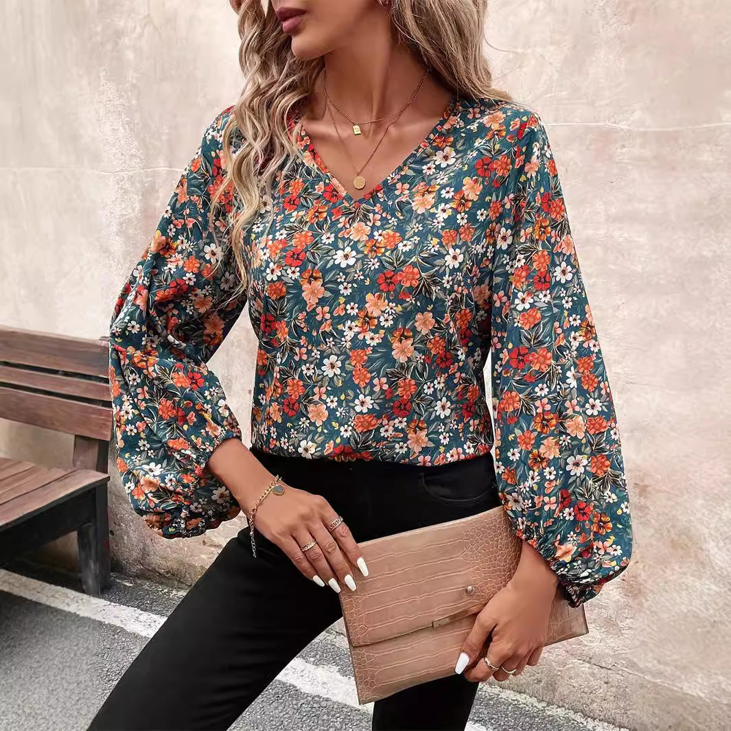 Women's V-neck Long Sleeve Shirt Autumn Women Clothing Casual 2668south