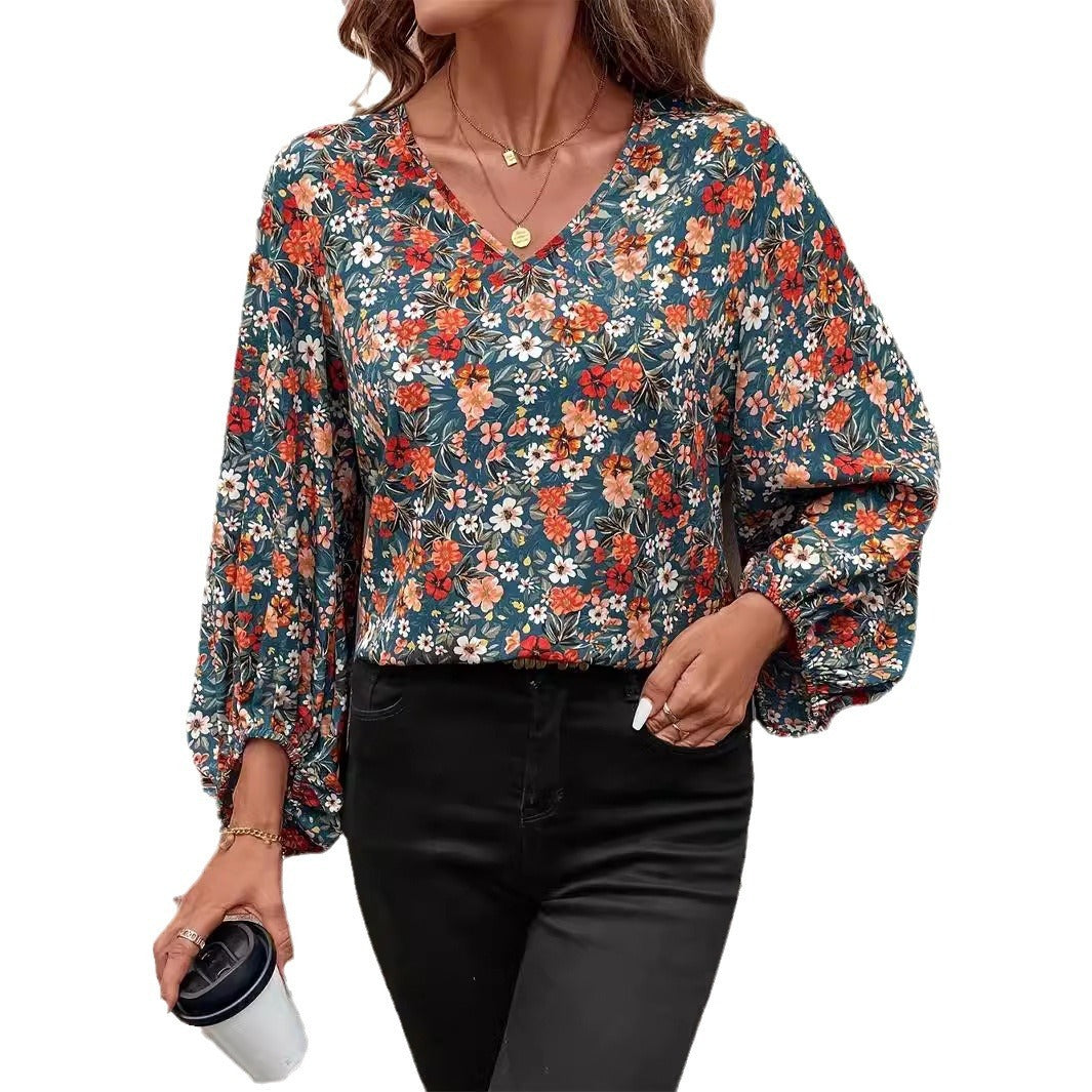 Women's V-neck Long Sleeve Shirt Autumn Women Clothing Casual 2668south