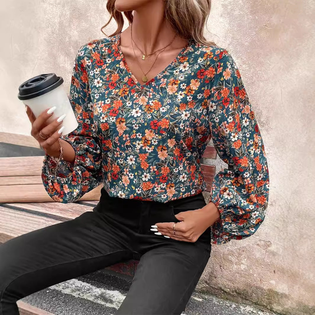 Women's V-neck Long Sleeve Shirt Autumn Women Clothing Casual 2668south