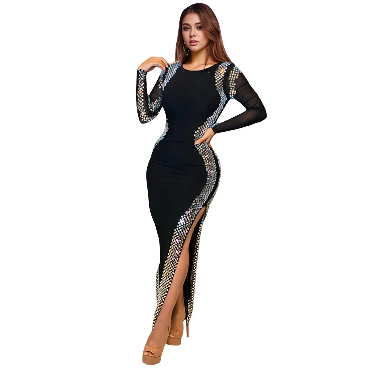 Women's Wear Long Sleeve Backless Slit Dress 2668south