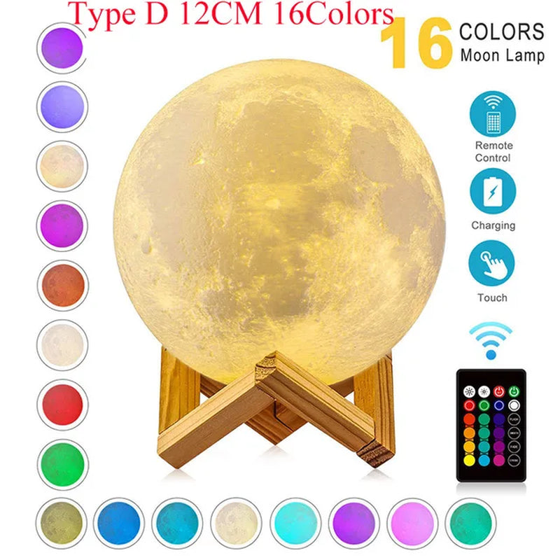 ZK30 Levitating Moon Lamp Night Light Floating 3D Printing LED Moon Lamp with Wooden Base and Magnetic with 3 Colors 2668south