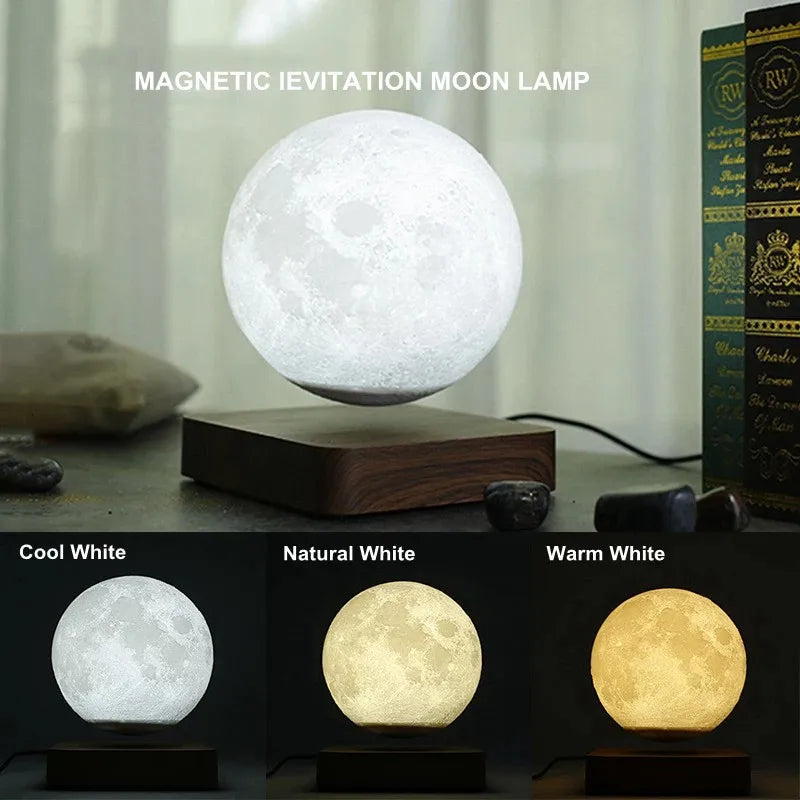 ZK30 Levitating Moon Lamp Night Light Floating 3D Printing LED Moon Lamp with Wooden Base and Magnetic with 3 Colors 2668south