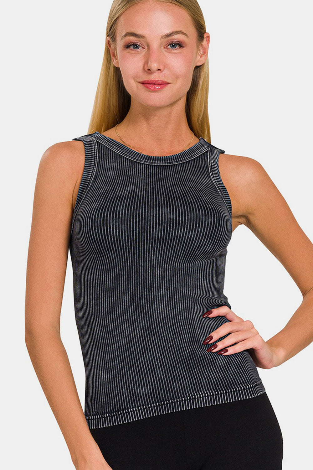 Zenana 2 Way Neckline Washed Ribbed Cropped Tank 2668south