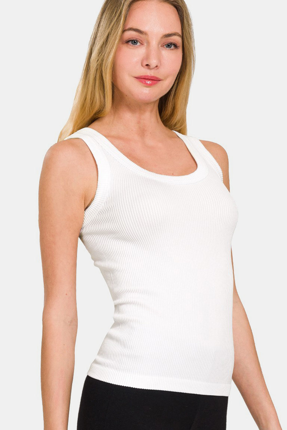 Zenana 2 Way Neckline Washed Ribbed Tank 2668south