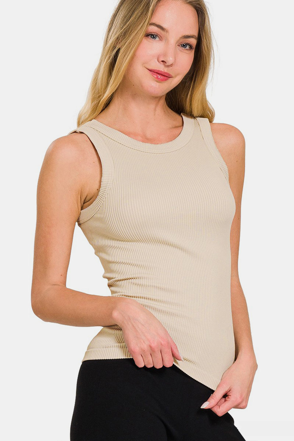 Zenana 2 Way Neckline Washed Ribbed Tank 2668south