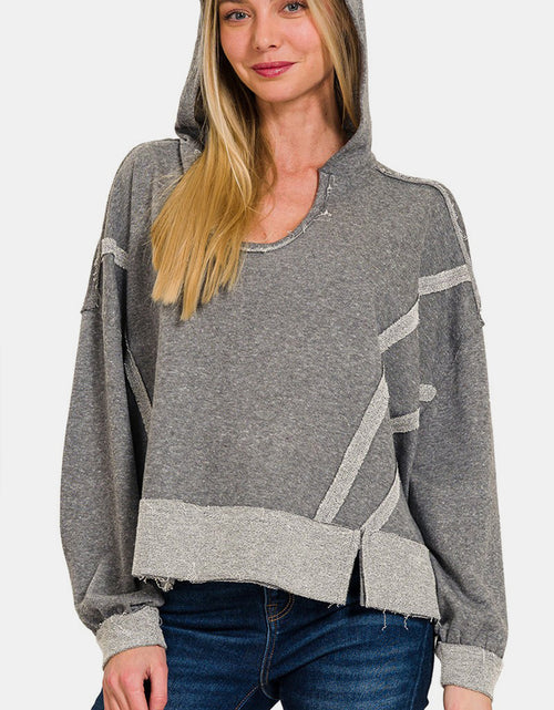 Load image into Gallery viewer, Zenana Contrast Trim Slit Hoodie 2668south
