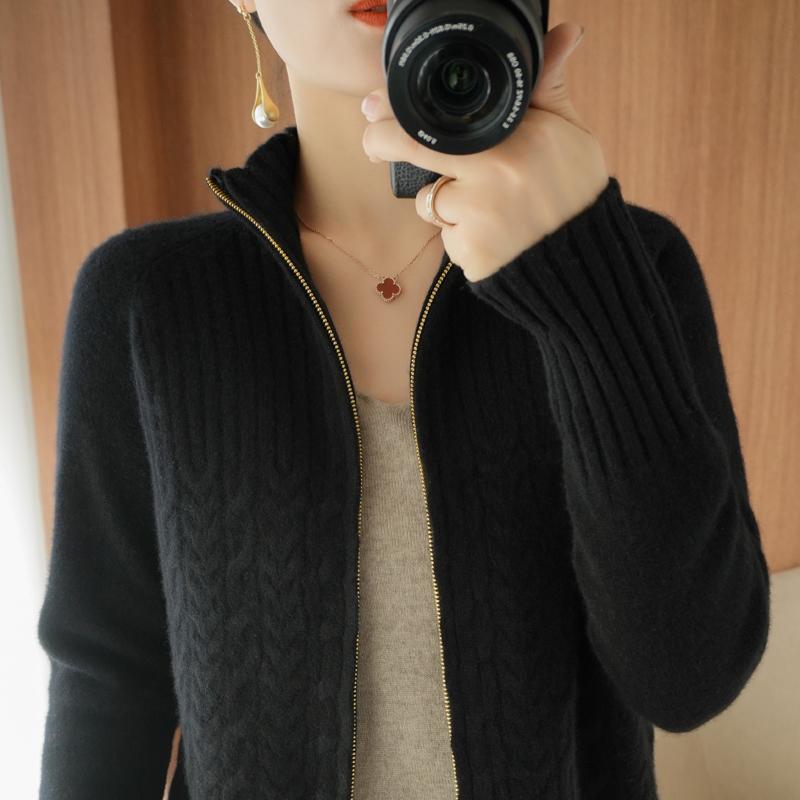 Zipper Sweater Coat Women's Knitted Cardigan Short Stand Collar Loose 2668south