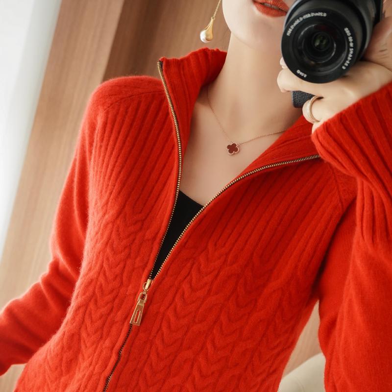 Zipper Sweater Coat Women's Knitted Cardigan Short Stand Collar Loose 2668south