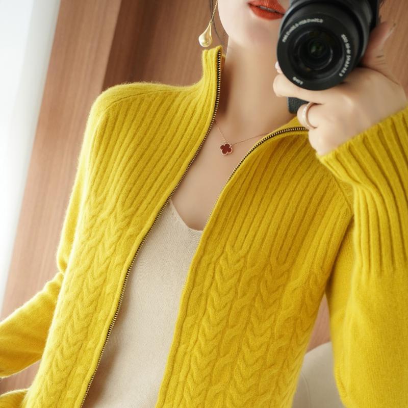 Zipper Sweater Coat Women's Knitted Cardigan Short Stand Collar Loose 2668south