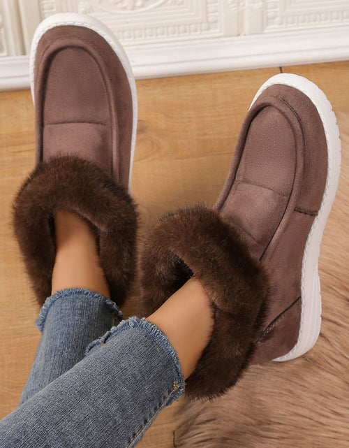 Load image into Gallery viewer, Faux Fur Suede Round Toe Sneakers
