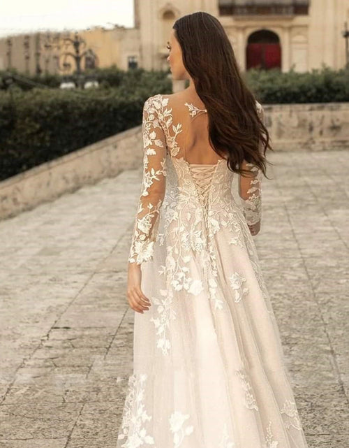 Load image into Gallery viewer, Long Sleeve Wedding Dress Mori Style Bridal Simple Round Neck
