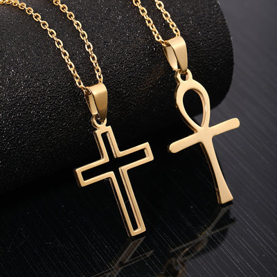 Stainless Steel Cross Necklace For Men Women Pendant Jewelry Fashion Fall Winter Sweater Necklace My Store