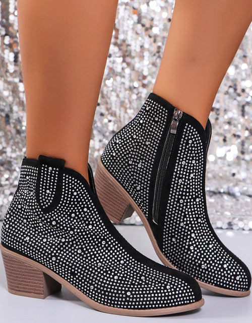 Load image into Gallery viewer, Rhinestone Point Toe Block Heel Boots
