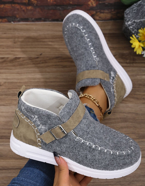 Load image into Gallery viewer, Contrast Round Toe Buckle Sneakers
