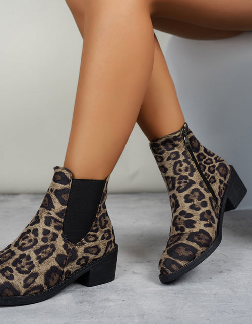 Load image into Gallery viewer, Leopard Point Toe Block Heel Boots
