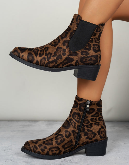 Load image into Gallery viewer, Leopard Point Toe Block Heel Boots
