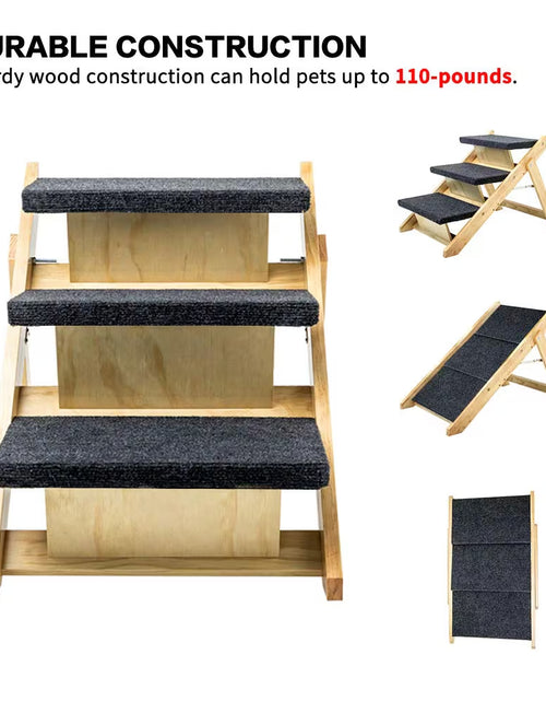 Load image into Gallery viewer, Wood Pet Stairs Pet Steps  Foldable 3 Levels Dog Stairs  Ramp Perfect For Beds And Cars Portable Dog Cat Ladder Up To 110 Pounds
