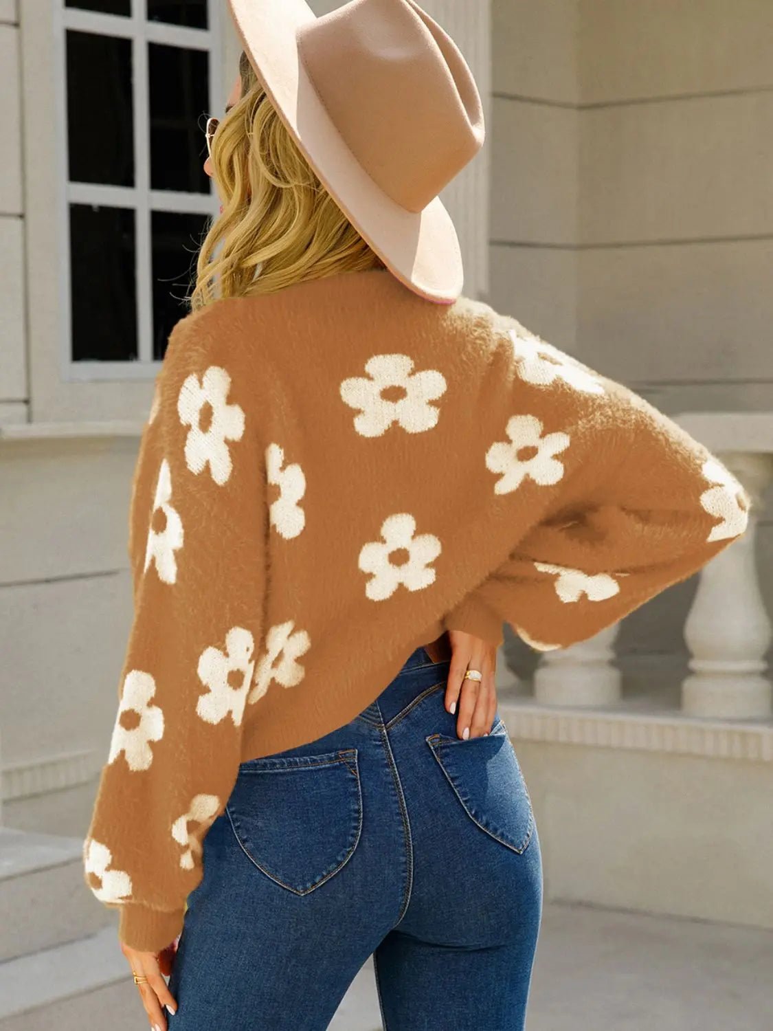 Angel Wings Flower Open Front Long Sleeve Cardigan - 2668south