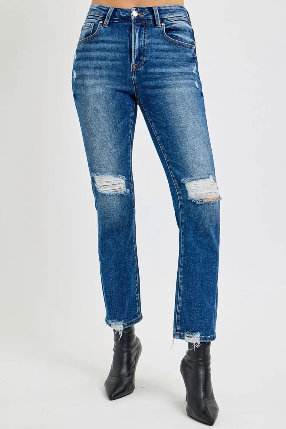 RISEN Full Size High Rise Distressed Crop Straight Jeans Trendsi