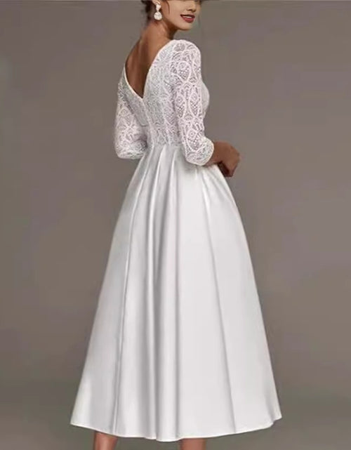 Load image into Gallery viewer, Bridal Deep V-neck Slim Lace Mid-length Long Sleeve Wedding Dress
