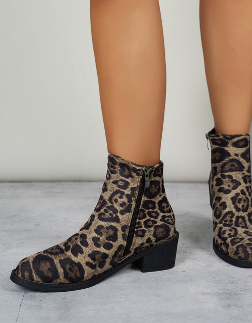 Load image into Gallery viewer, Leopard Point Toe Block Heel Boots
