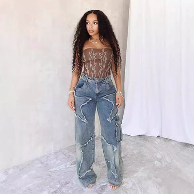 XINGX Fringed Burr Loose Straight Casual Pants My Store