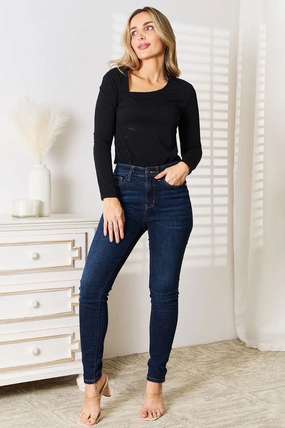 Basic Bae Asymmetrical Neck Long Sleeve Top - 2668south