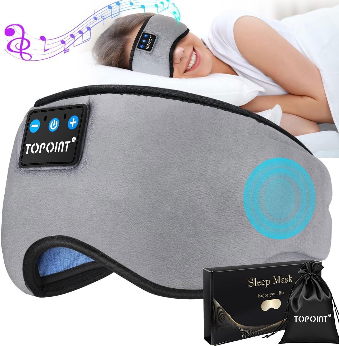 Bluetooth Sleep Eye Mask Wireless Headphones, Sleeping Eye Cover Travel Music Headsets with Microphone Handsfree, Sleep Headphones for Side Sleepers Men Women - 2668south