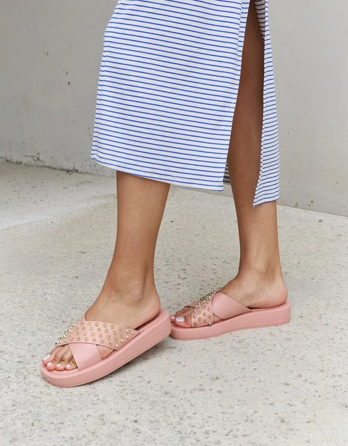 Load image into Gallery viewer, blush sandals Forever Link Studded Cross Strap Sandals in Blush 2668south
