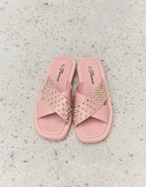 Load image into Gallery viewer, blush sandals Forever Link Studded Cross Strap Sandals in Blush 2668south
