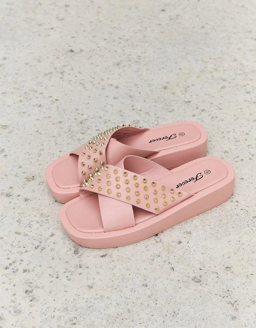 Load image into Gallery viewer, blush sandals Forever Link Studded Cross Strap Sandals in Blush 2668south
