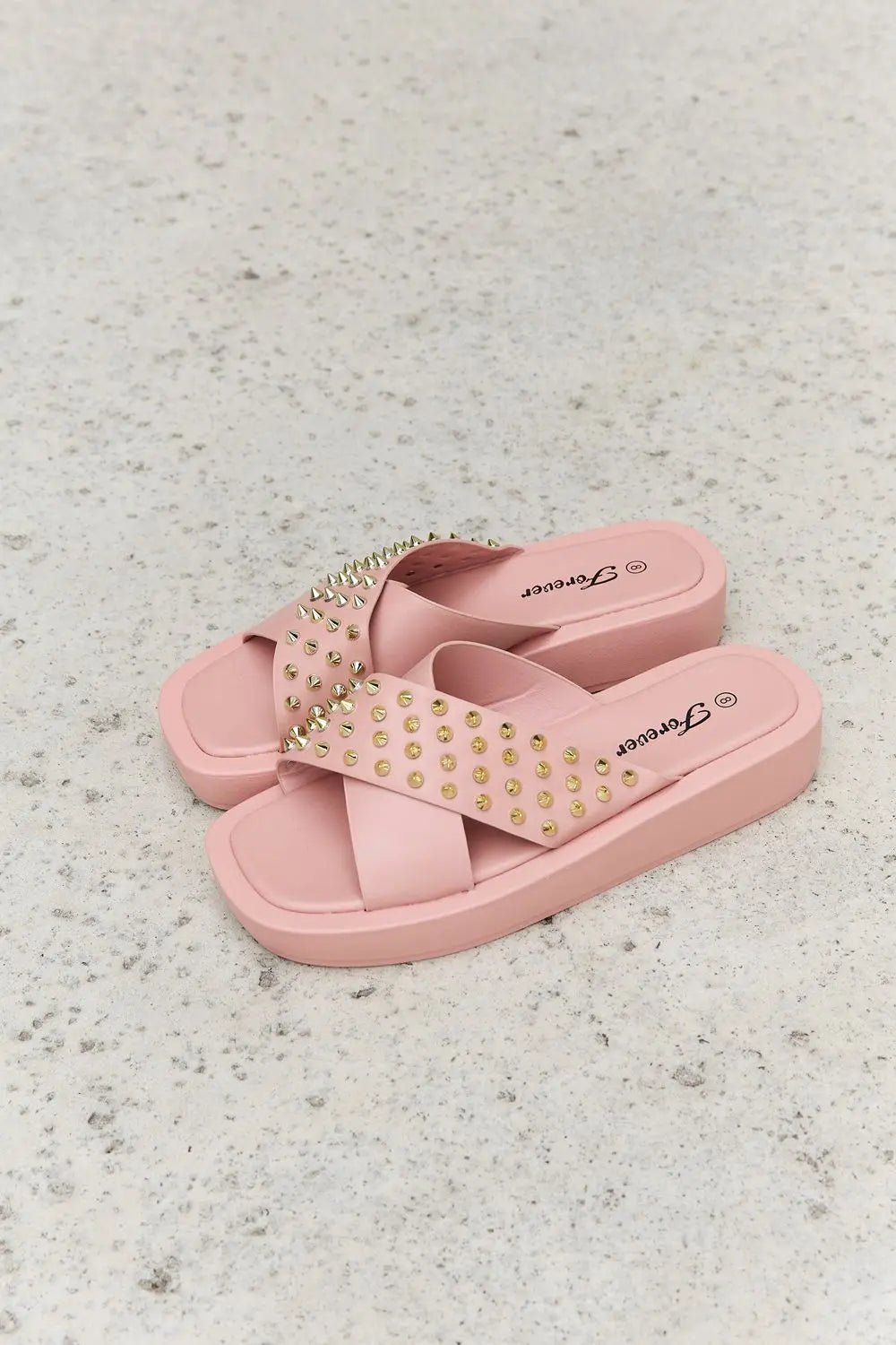 blush sandals Forever Link Studded Cross Strap Sandals in Blush 2668south