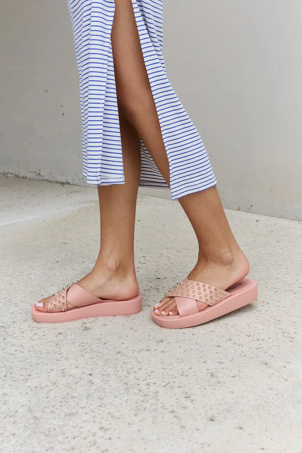 blush sandals Forever Link Studded Cross Strap Sandals in Blush 2668south