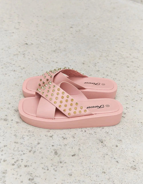 Load image into Gallery viewer, blush sandals Forever Link Studded Cross Strap Sandals in Blush 2668south
