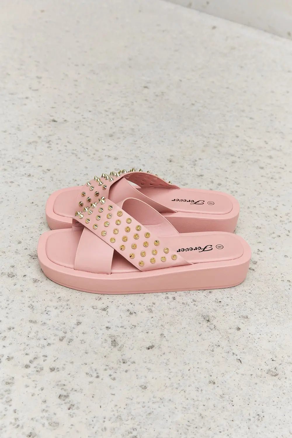 blush sandals Forever Link Studded Cross Strap Sandals in Blush 2668south