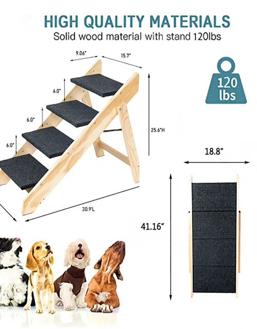 Load image into Gallery viewer, Wood Pet Stairs Pet Steps  Foldable 3 Levels Dog Stairs  Ramp Perfect For Beds And Cars Portable Dog Cat Ladder Up To 110 Pounds
