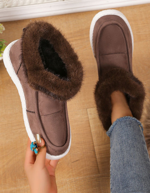 Load image into Gallery viewer, Faux Fur Suede Round Toe Sneakers
