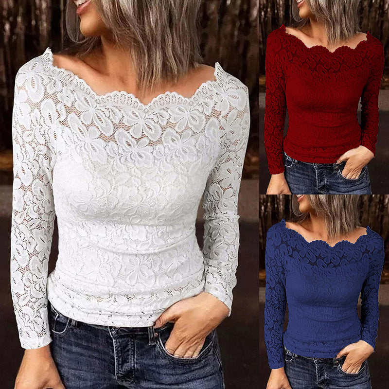 Women's New Off-neck Lace Stitching Coat Shirt My Store